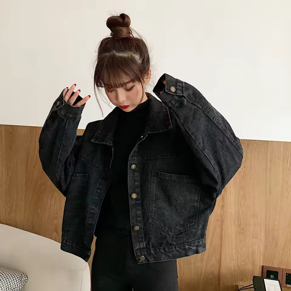 2022 Spring and Autumn New Style Korean Version Loose Fit Denim Jacket For Women Cropped Top Versatile Trendy Girlish Style