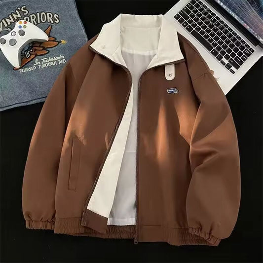Brown Vintage American Workwear Jacket Women's Spring Autumn Trendy down Jacket Couple Trainer Jacket Student Style