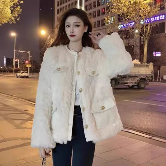 Women's Fleece Lined Plush Jacket Autumn Winter Thickened Style Elegant Top Fashionable Ladylike Quality Outerwear Coat