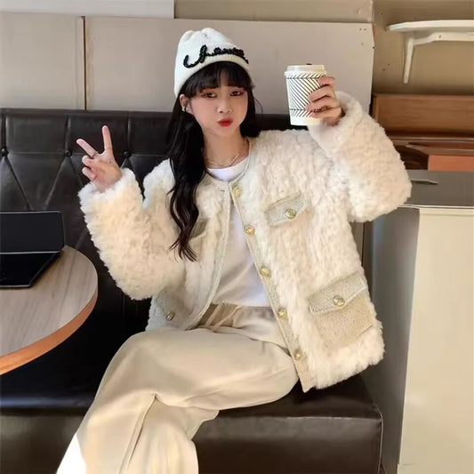 Women's Fleece Lined Plush Jacket Autumn Winter Thickened Style Elegant Top Fashionable Ladylike Quality Outerwear Coat