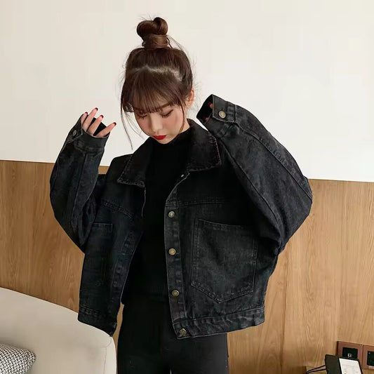 2022 Spring and Autumn New Style Korean Version Loose Fit Denim Jacket For Women Cropped Top Versatile Trendy Girlish Style